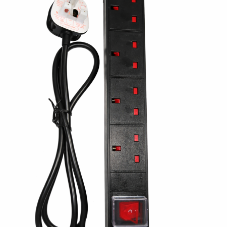 PDU 19" GeTX 6 Ways UK Power Sockets – Horizontal Type | 1.5mm Cable | 2 Meters-PDU-6P-UK