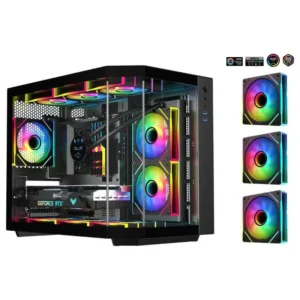 SAMA Neview 2771M MATX Tempered Glass Gaming Case (3 Pre-Installed ARGB Fans + ARGB HUB FAN) – Black