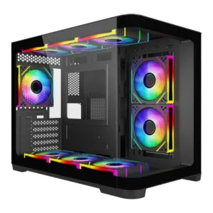 SAMA Neview 2851M MATX Curved Tempered Glass (4 Pre-Installed ARGB Fans + ARGB FAN hub) – Black