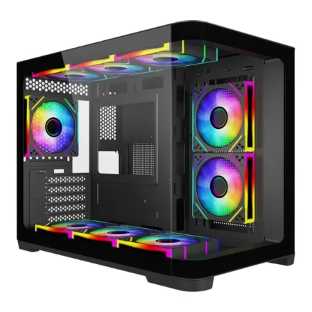 SAMA Neview 2851M MATX Curved Tempered Glass (4 Pre-Installed ARGB Fans + ARGB FAN hub) – Black
